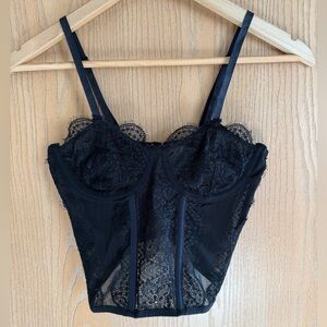 KATHY Vintage-Inspired Whimisgoth Feminine Edgy Glam Black Lace Corset Top Sz M